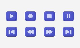 modern creative purple play pause stop buttons music icon 3d vector isolated on background