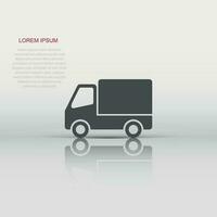 entrega camión firmar icono en plano estilo. camioneta vector ilustración en blanco aislado antecedentes. carga coche negocio concepto.