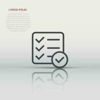 Checklist document sign icon in flat style. Survey vector illustration on white isolated background. Check mark banner business concept.