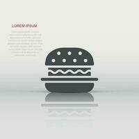 Burger sign icon in flat style. Hamburger vector illustration on white isolated background. Cheeseburger business concept.