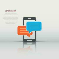 Mobile phone chat sign icon in flat style. Message notifications vector illustration on white isolated background. Smartphone text business concept.