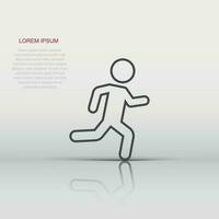Running people sign icon in flat style. Run silhouette vector illustration on white isolated background. Motion jogging business concept.