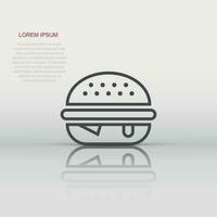 Burger sign icon in flat style. Hamburger vector illustration on white isolated background. Cheeseburger business concept.