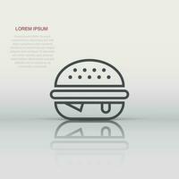 Burger sign icon in flat style. Hamburger vector illustration on white isolated background. Cheeseburger business concept.