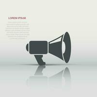 Megaphone speaker icon in flat style. Bullhorn vector illustration on white isolated background. Scream announcement business concept.