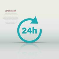 24 hours clock sign icon in flat style. Twenty four hour open vector illustration on white isolated background. Timetable business concept.