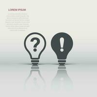 Problem solution icon in flat style. Light bulb idea vector illustration on white isolated background. Question and answer business concept.