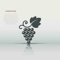 Grape fruits sign icon in flat style. Grapevine vector illustration on white isolated background. Wine grapes business concept.