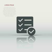 Checklist document sign icon in flat style. Survey vector illustration on white isolated background. Check mark banner business concept.