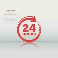 24 hours clock sign icon in flat style. Twenty four hour open vector illustration on white isolated background. Timetable business concept.