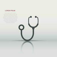 Stethoscope sign icon in flat style. Doctor medical vector illustration on white isolated background. Hospital business concept.