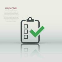 Checklist document sign icon in flat style. Survey vector illustration on white isolated background. Check mark banner business concept.