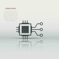 Computer chip icon in flat style. Circuit board vector illustration on white isolated background. Cpu processor business concept.