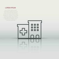 Hospital building icon in flat style. Infirmary vector illustration on white isolated background. Medical ambulance business concept.