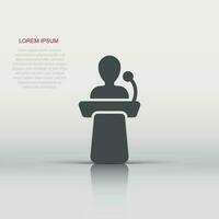 Public speach icon in flat style. Podium conference vector illustration on white isolated background. Tribune debate business concept.