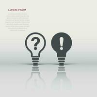 Problem solution icon in flat style. Light bulb idea vector illustration on white isolated background. Question and answer business concept.