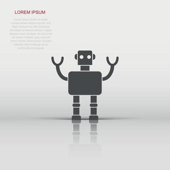 Cute robot chatbot icon in flat style. Bot operator vector illustration on white isolated background. Smart chatbot character business concept.
