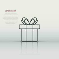 Gift box icon in flat style. Present package vector illustration on white isolated background. Surprise business concept.