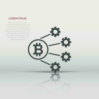 icono de bitcoin en estilo plano. ilustración vectorial de cadena de bloques sobre fondo blanco aislado. concepto de negocio de criptomonedas. vector