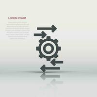 Process icon in flat style. Arrow and gear vector illustration on white isolated background. Optimization business concept.