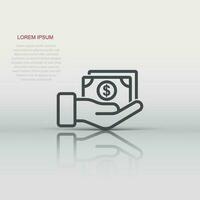 Remuneration icon in flat style. Money in hand vector illustration on white isolated background. Banknote payroll business concept.