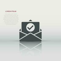 Envelope with confirmed document icon in flat style. Verify vector illustration on white isolated background. Receive business concept.