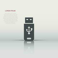 Usb drive icon in flat style. Flash disk vector illustration on white isolated background. Digital memory business concept.