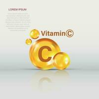 Vitamin C icon in flat style. Pill capsule vector illustration on white isolated background. Drug business concept.