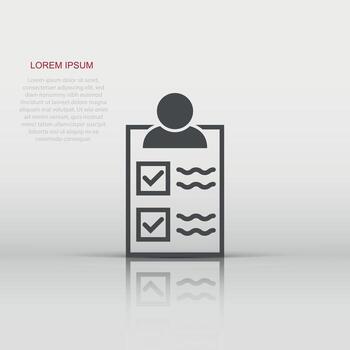 Document icon in flat style. Report vector illustration on white isolated background. Paper sheet business concept.