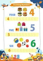 nursery worksheet, learning to count and tracing numbers vector