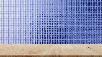 Wooden floor with blue square mosaic for background, Beautiful mosaic wall luxurious or ceramic wall for luxurious pattern background photo