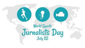 World sports journalist day with camera, microphone and running athlete icons in flat design vector