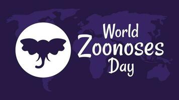 mundo zoonosis día con elefante icono y mundo mapa antecedentes en plano diseño vector