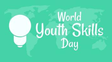 World Youth Skills Day with light bulb icon and world map background in flat design vector