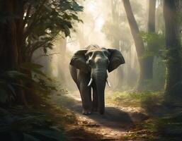 Elephant in the green forest.. photo