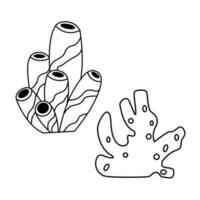 Reef corals outline contour black and white doodle vector illustration. Sea life design elements for coloring pages.