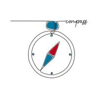 one line drawing continuous design of compass on white background. vector