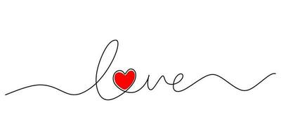 One continuous line drawing typography line art of love word writing vector