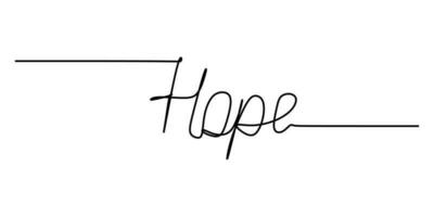 One continuous line drawing typography line art of hope word writing vector