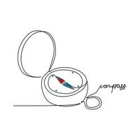 one line drawing continuous design of compass on white background. vector