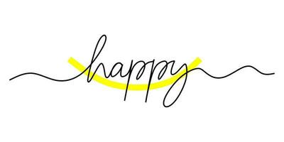 One continuous line drawing typography line art of happy word writing vector