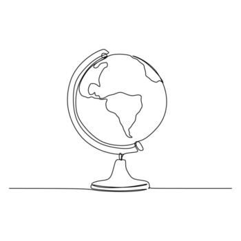 one line drawing continuous design of globe on white background. vector