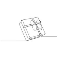 uno línea dibujo continuo diseño de regalo caja en blanco antecedentes. vector