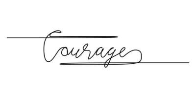 One continuous line drawing typography line art of courage word vector