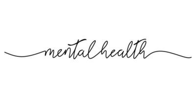 One continuous line drawing typography line art of mental health word vector