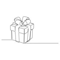 uno línea dibujo continuo diseño de regalo caja en blanco antecedentes. vector