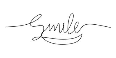 One continuous line drawing typography line art of smile word vector