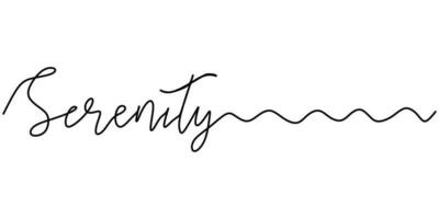 One continuous line drawing typography line art of serenity word vector