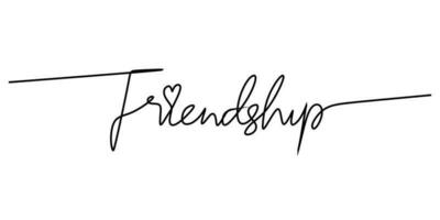 One continuous line drawing typography line art of friendship word vector