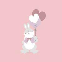 animal pet bunny rabbit and heart balloon, valentines day, happy easter, flat vector illustration cartoon character